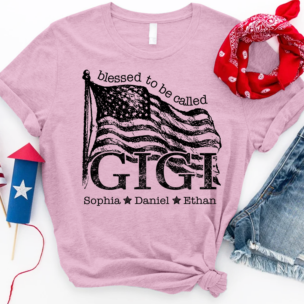 Blessed to Be Called Gigi T Shirt with American Flag, Custom Gift for Grandma, Personalized Family Shirt