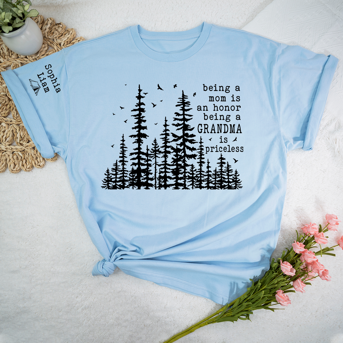 Being a Mom Is an Honor Being a Grandma Is Priceless Shirt, Personalized Grandma Shirt with Grandkids Names, Nature Lover Tee