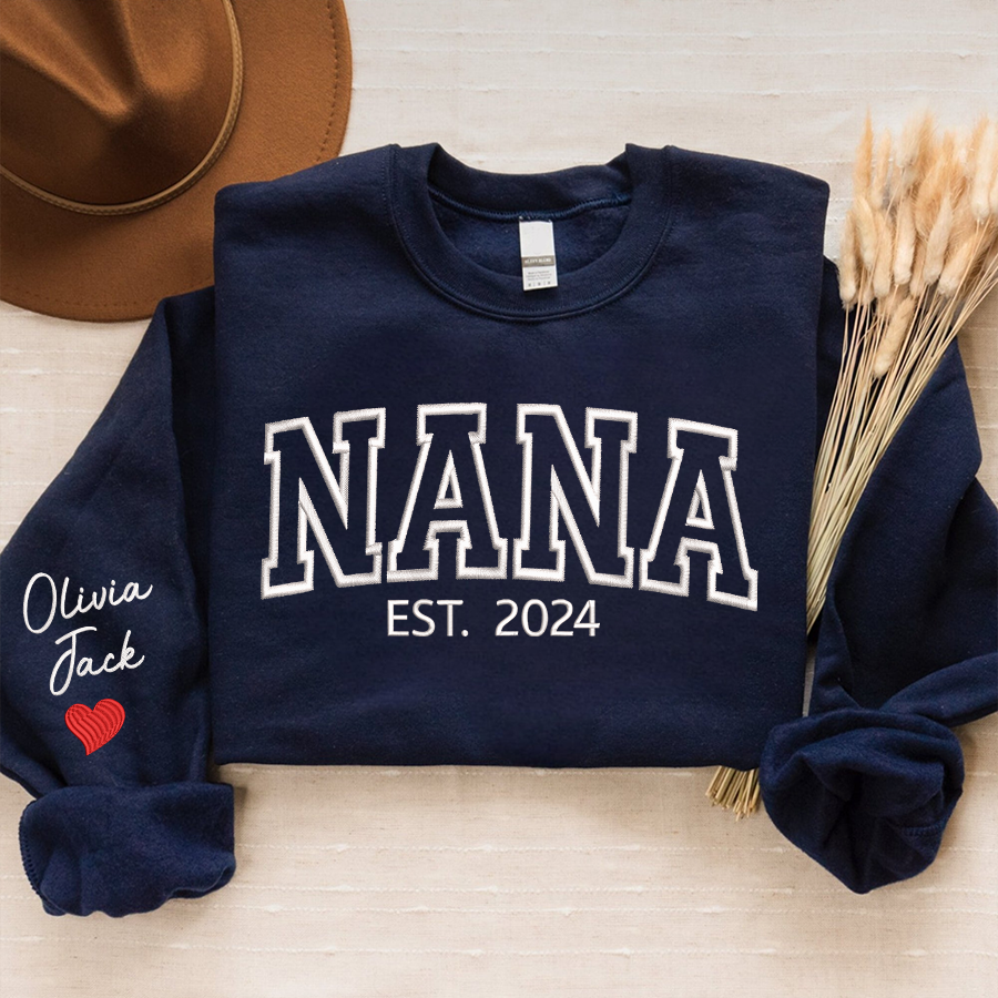 Custom Embroidered Nana Est And Grandkids 2026 Sweatshirt