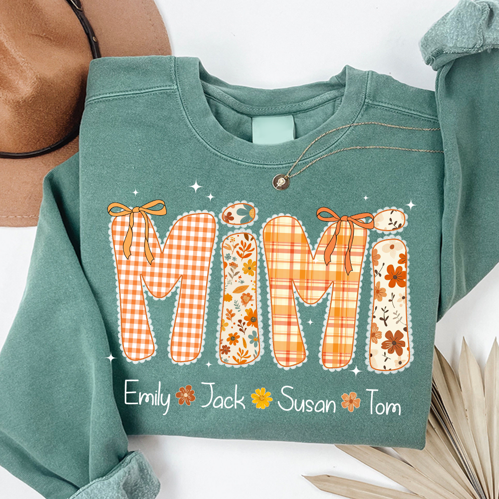 Custom Grandma Name, Preppy Floral Fall Mimi Bundle For Gift Mimi And Kids