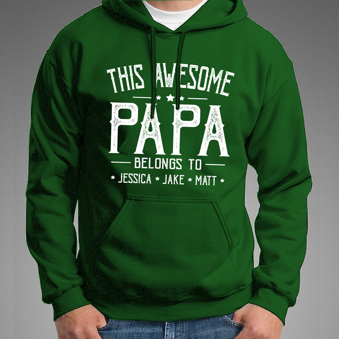 This Awesome Grandpa Belongs To Kids Hoodie, Custom Papa With Kids Names Hoodie, Gift For Hoodie Father Men's