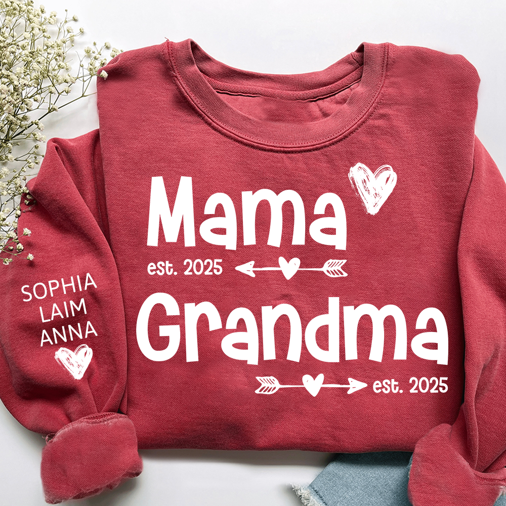 Personalized Mama Grandma Sweatshirt, Custom Est. 2025 Family Name Gift Shirt