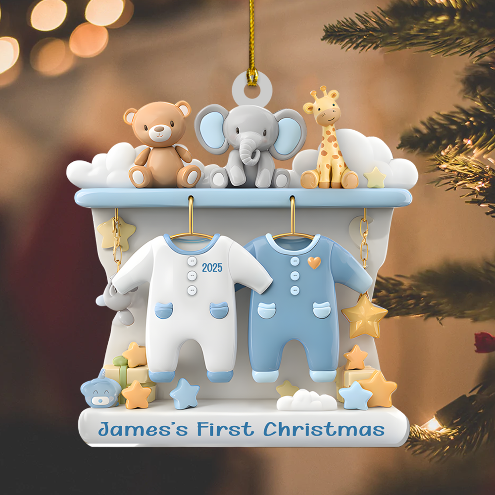 Personalized Baby’s First Christmas Ornament 2025 – Custom Name Newborn Ornament with Animals, Cute Gift for Baby Boy or Girl Ornament