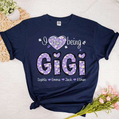 Gigi Flower Purple Gift For Family, Custom Grandma And Grandkids T-Shirt