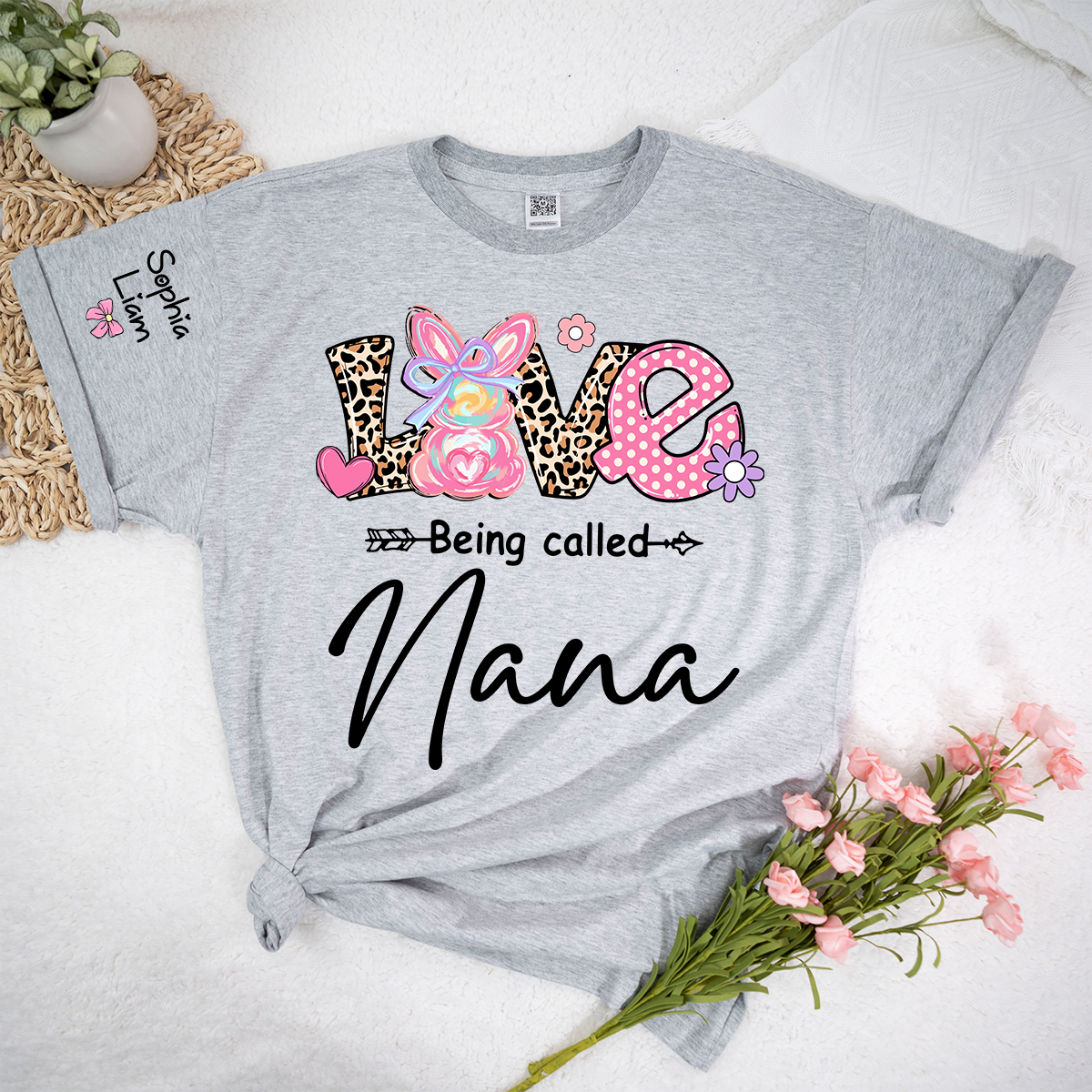 Love Being Called Nana Shirt, Cute Bunny Nana Graphic T Shirt With Leopard Print