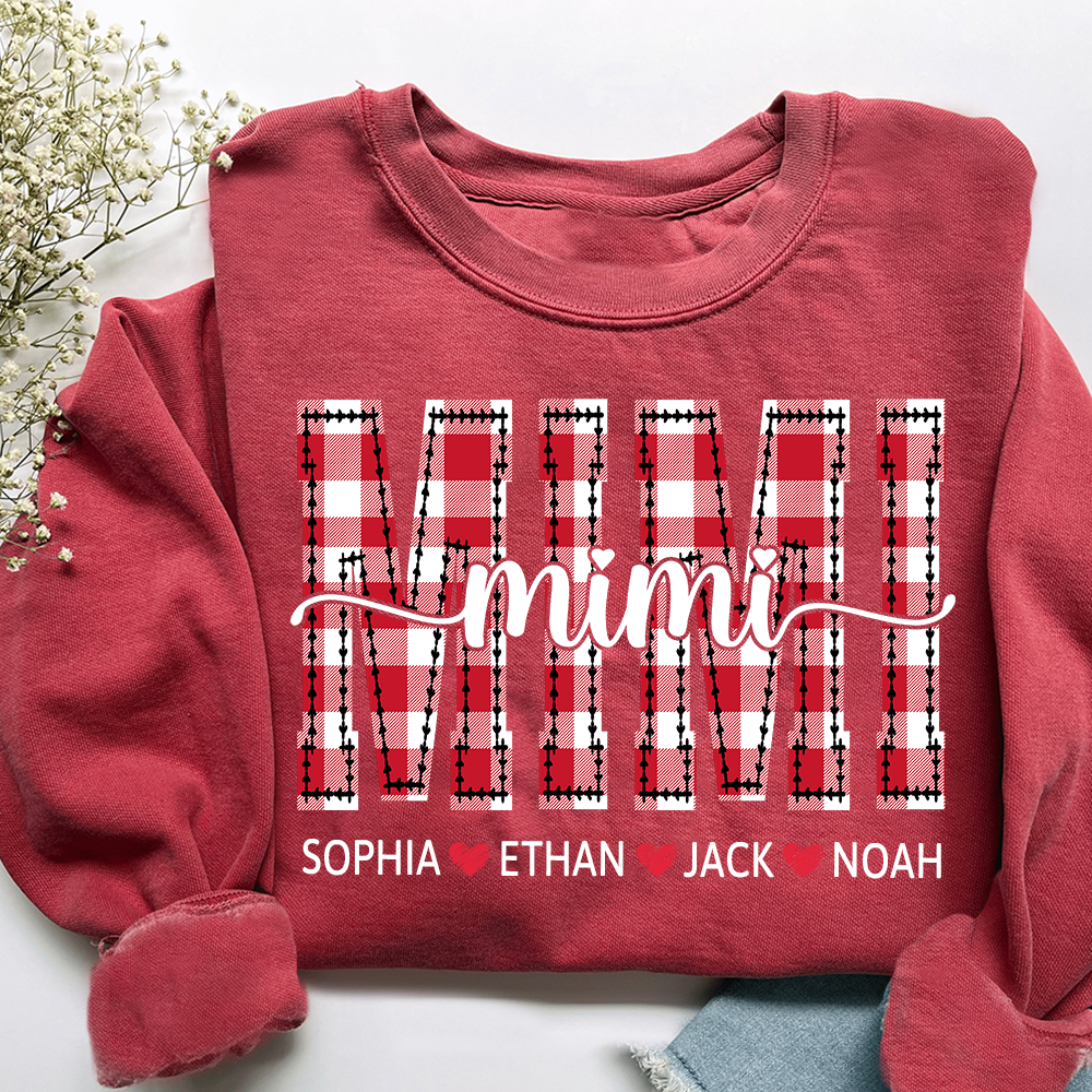 Personalized Gigi Grandma Sweatshirt, Plaid Holiday Shirt with Grandchildren Names