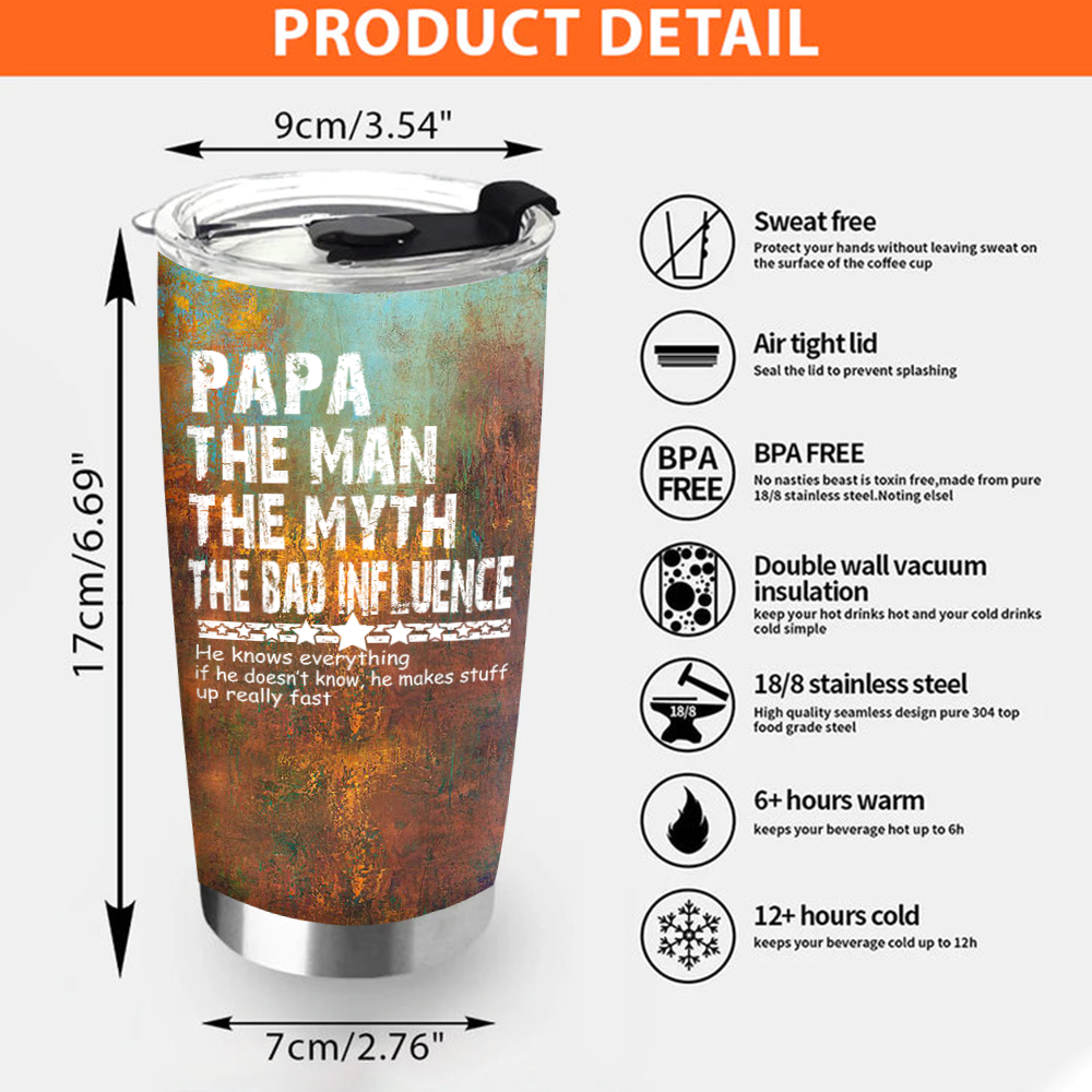 Personalized Water Cups, Custom For Papa And The Kids. Portable Water Cup With Lid