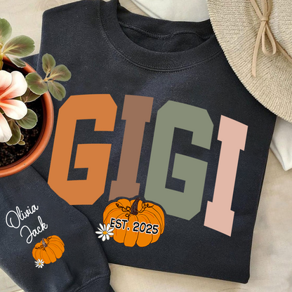 Custom Grandma Autumn Pumkin Sweatshirt, Personalized For Gigi And Kids