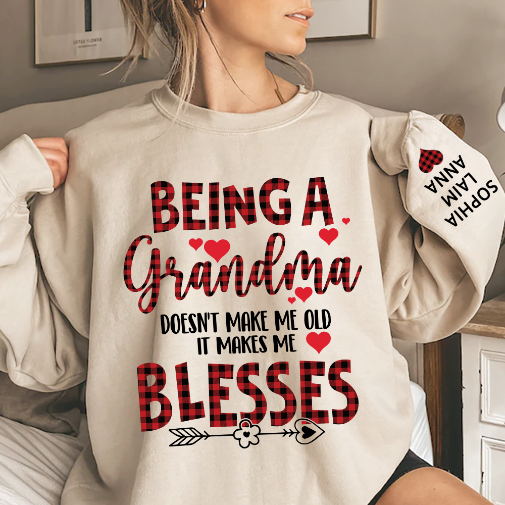 Personalized Grandma Sweatshirt, Blessed Grandma Plaid Heart Shirt with Kids Names