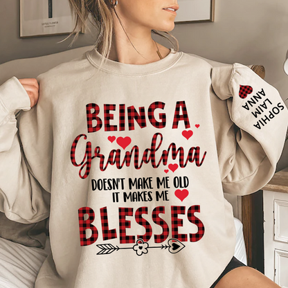 Personalized Grandma Sweatshirt, Blessed Grandma Plaid Heart Shirt with Kids Names