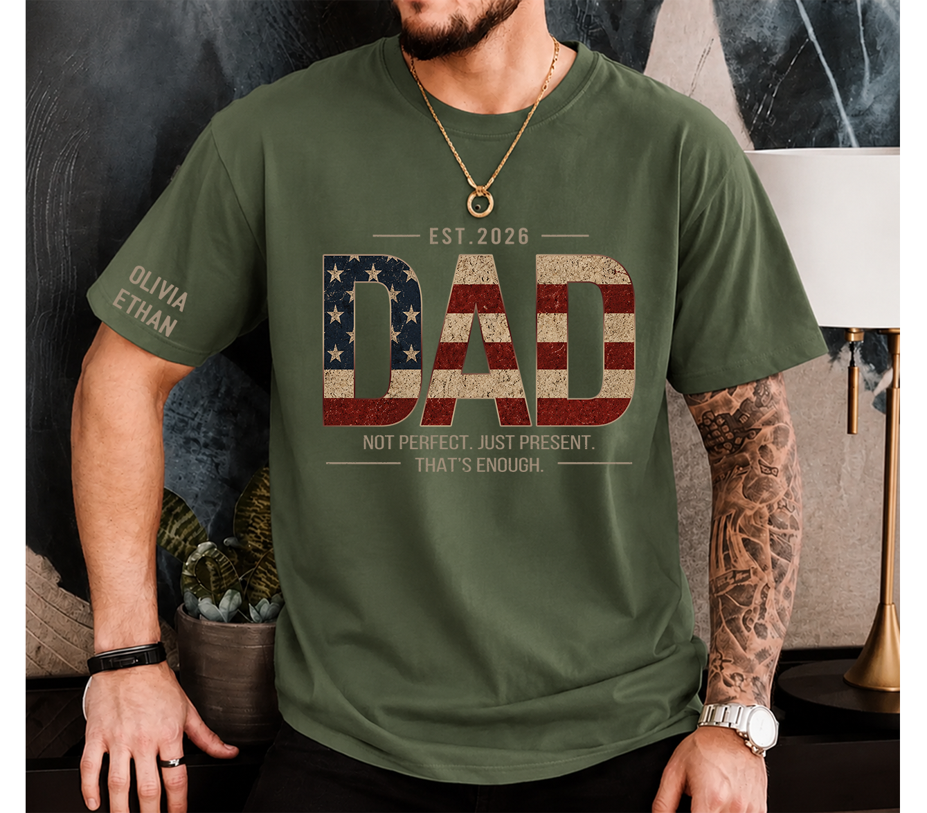 Personalized Dad T-Shirt – Not Perfect Just Present Patriotic Gift for Daddy Papa