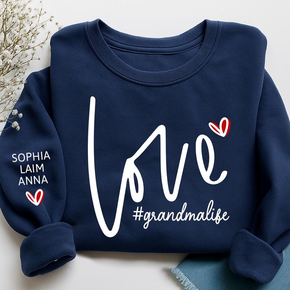 Custom Love Grandma Life Valentine Sweatshirt, Heart Valentine Gifts For Grandma And Kids