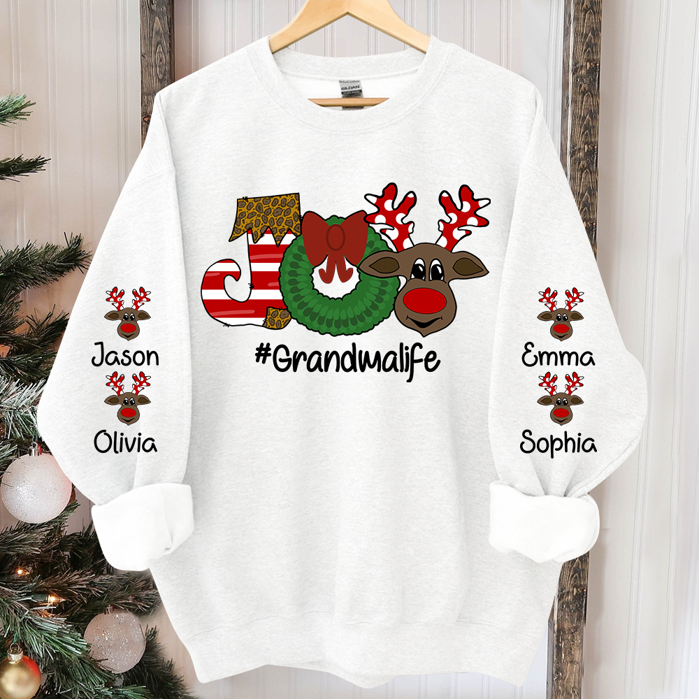 Joy Christmas Sweatshirt, Custom Grandma And Kids Christmas, Grandma Gift TH Sweatshirt
