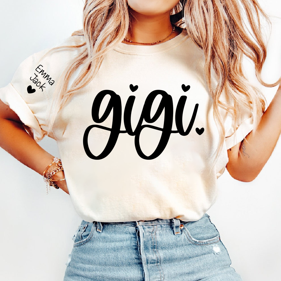 Custom Gigi T-Shirt, Personalized Grandma Tee with Love Heart and Custom Family Names, Perfect for Gigi