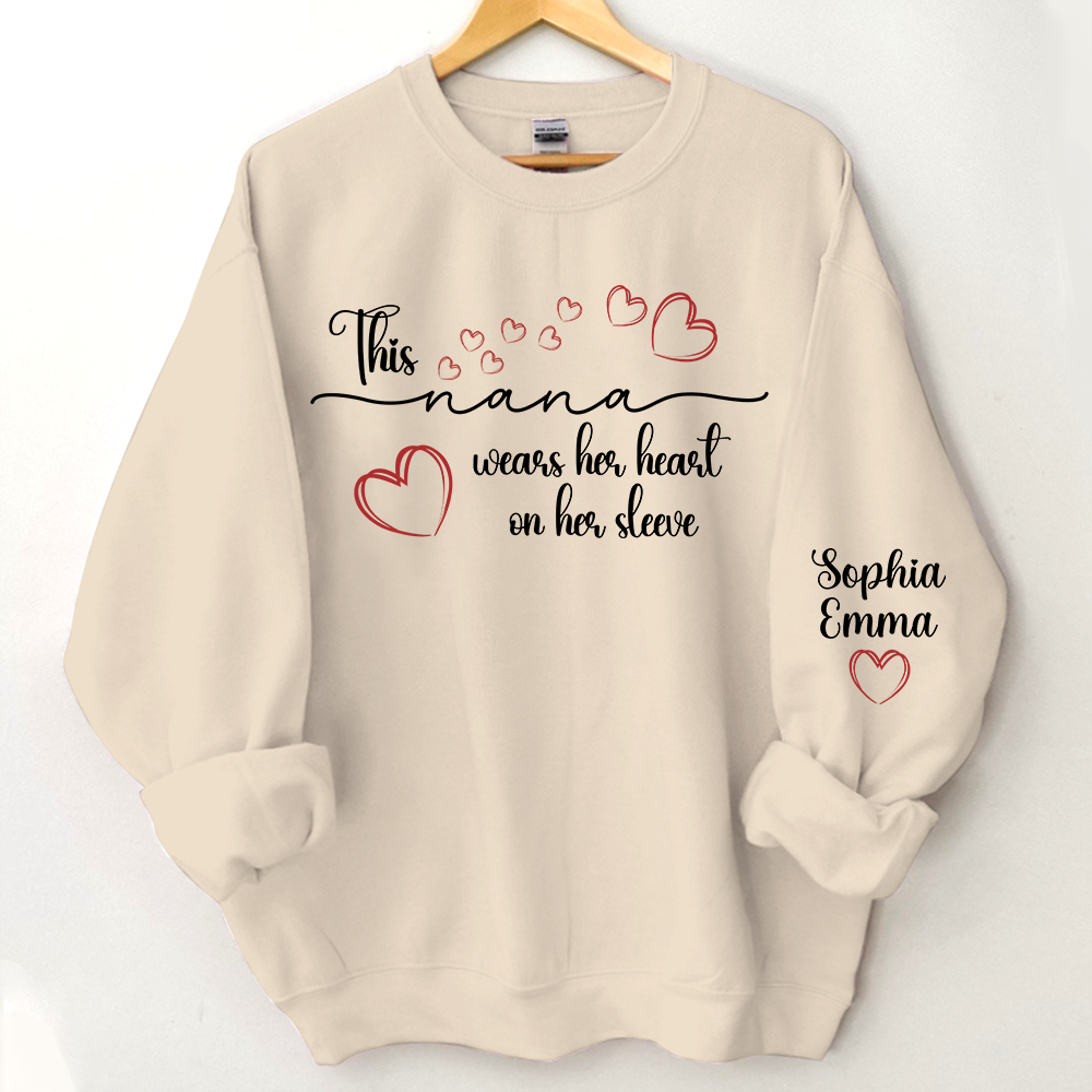 This Nana Wears Heart On Seeve With Grandkids Sweatshirt