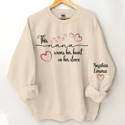 This Nana Wears Heart On Seeve With Grandkids Sweatshirt