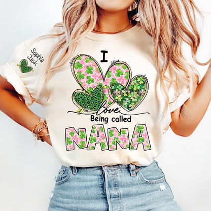 I Love Being Called Nana Shirt, St Patrick’s Day Floral Heart Family T Shirt, Gift For Grandma And Kids