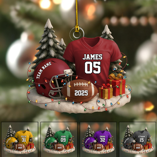 Personalized Football Ornament 2025 – Custom Name Jersey and Helmet Christmas Tree Decoration Ornament