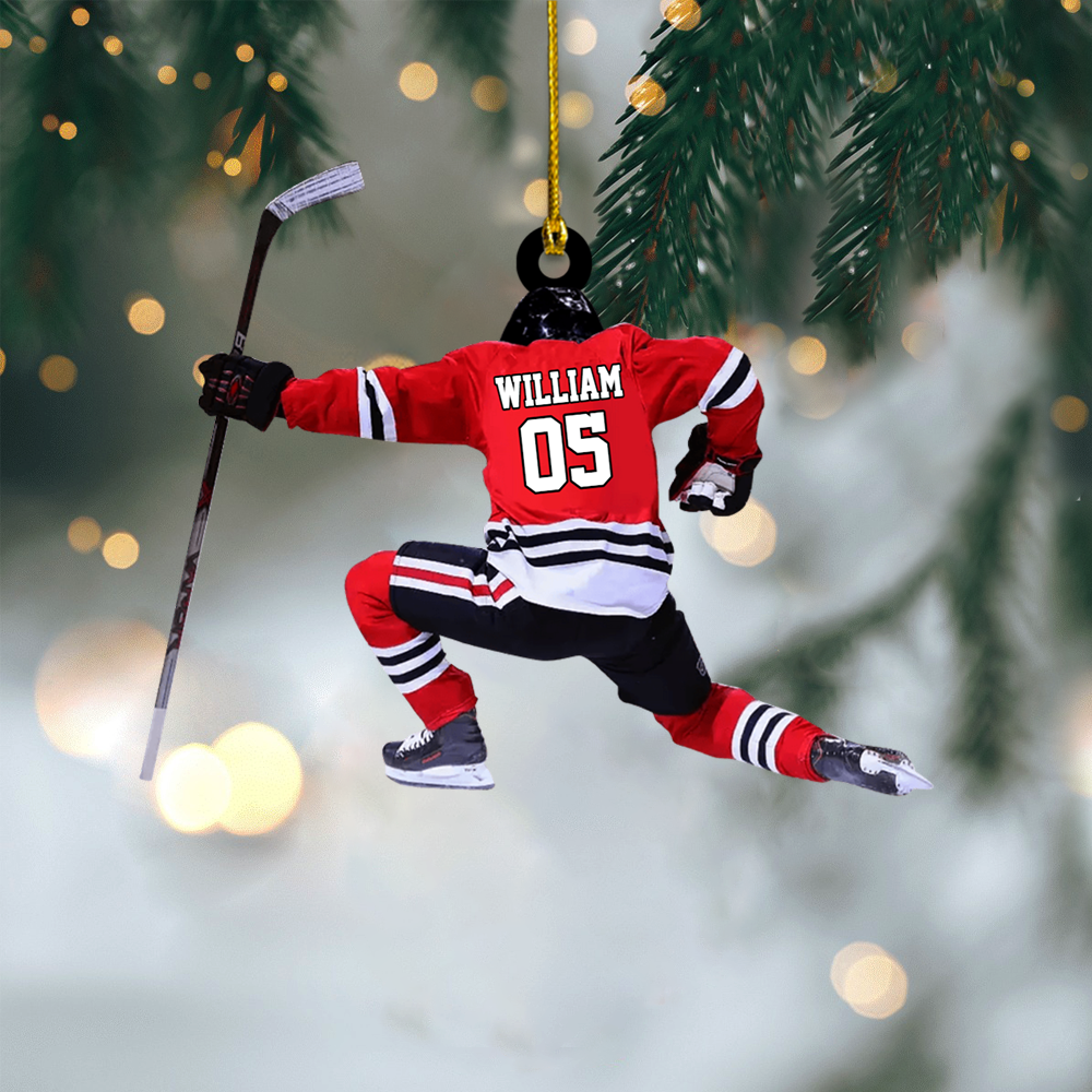 Personalized Hockey Player Ornament – Custom Name & Jersey Number Christmas Decoration for Ice Hockey Fans Ornament