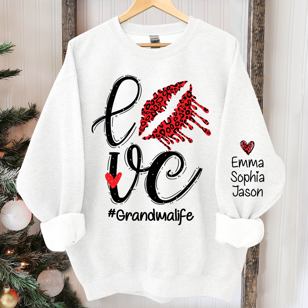 Love Lips Grandma Life Sweatshirt, Custom Grandma And Kids Christmas, Grandma Gift TH Sweatshirt