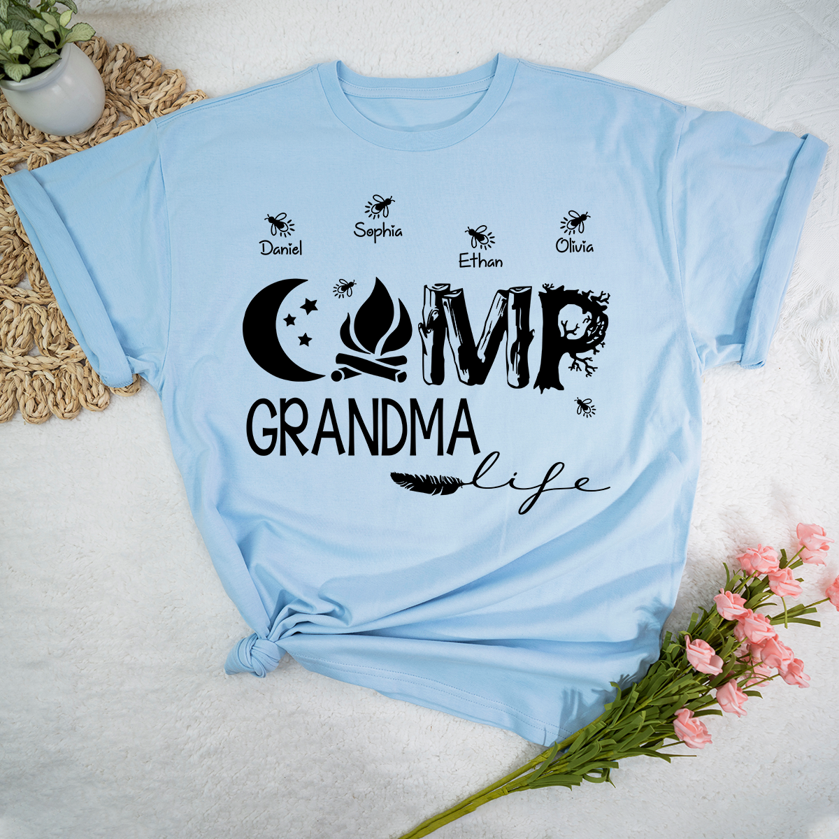 Personalized Camp Grandma Life Shirt, Custom Grandkids Names Camping T-Shirt, Outdoor Grandma Gift, Campfire Family Tee