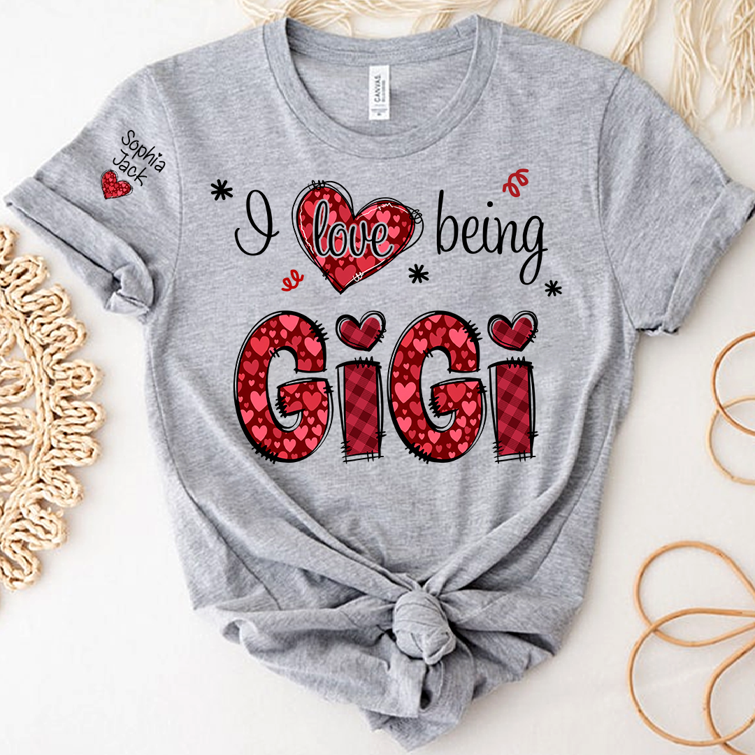 Gigi Valentine T-Shirt, I Love Being Gigi Heart Design Tee, For Gift Grandma And Kids