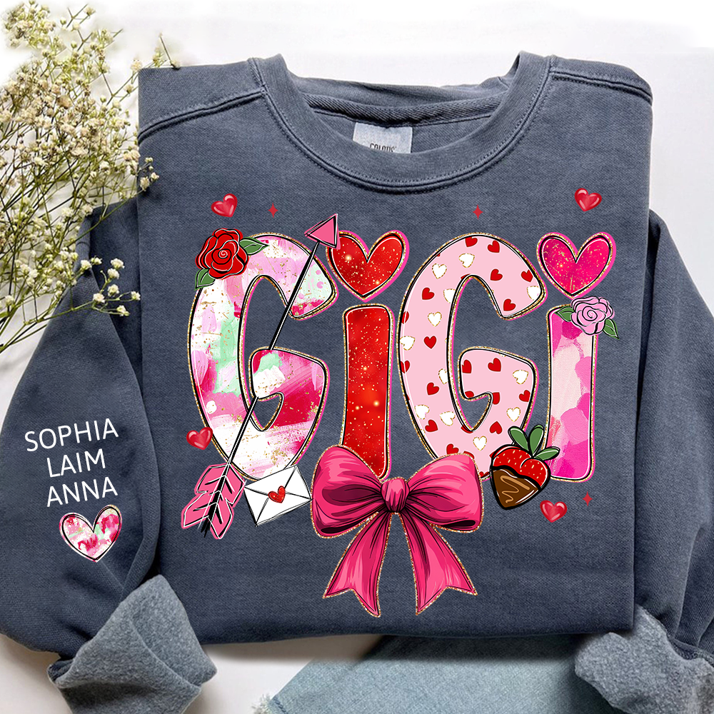 Personalized Gigi Valentine Sweatshirt, Cute Bow and Strawberry Design for Grandma and Kids