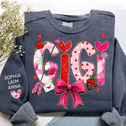 Personalized Gigi Valentine Sweatshirt, Cute Bow and Strawberry Design for Grandma and Kids
