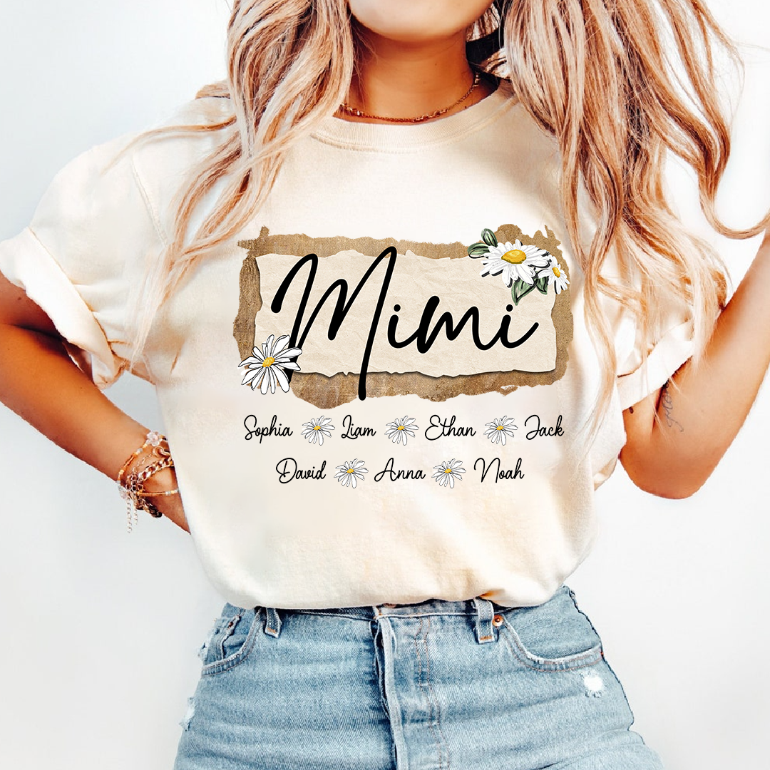 Custom Mimi T-Shirt, Floral Daisy Design,Great Gift for Mimi Grandma And Kids