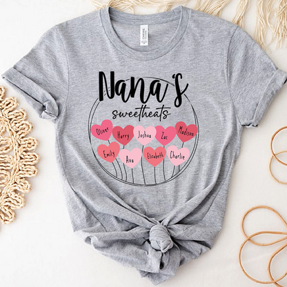 Nana’s Sweethearts Shirt, Personalized Heart Names Family T Shirt