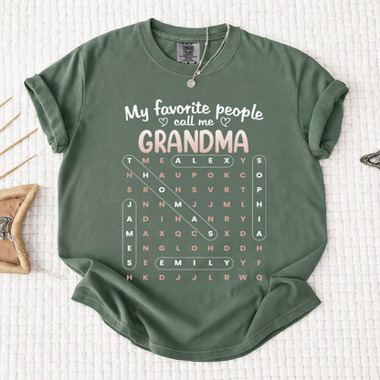 Comfort Colors Favorite People Call Me Grandma Word Search Puzzle - Personalized Shirt Comfort Colors