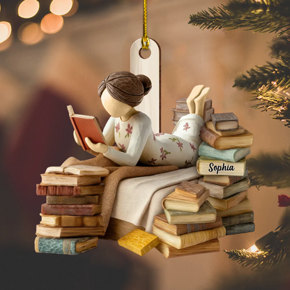 Personalized Book Lover Ornament – Custom Name Girl Reading Christmas Tree Decoration 2025 Ornament