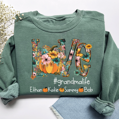 Custom Autumn Pumkin Sweatshirt, Personalized for Grandma and Her Grandkids
