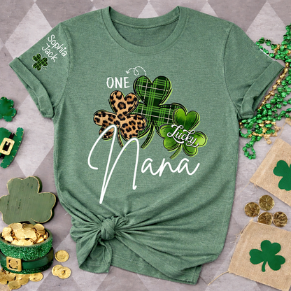 One Lucky Nana T-shirt For St. Patrick's Day, Personalized T-shirt For Grandma With Children's Names