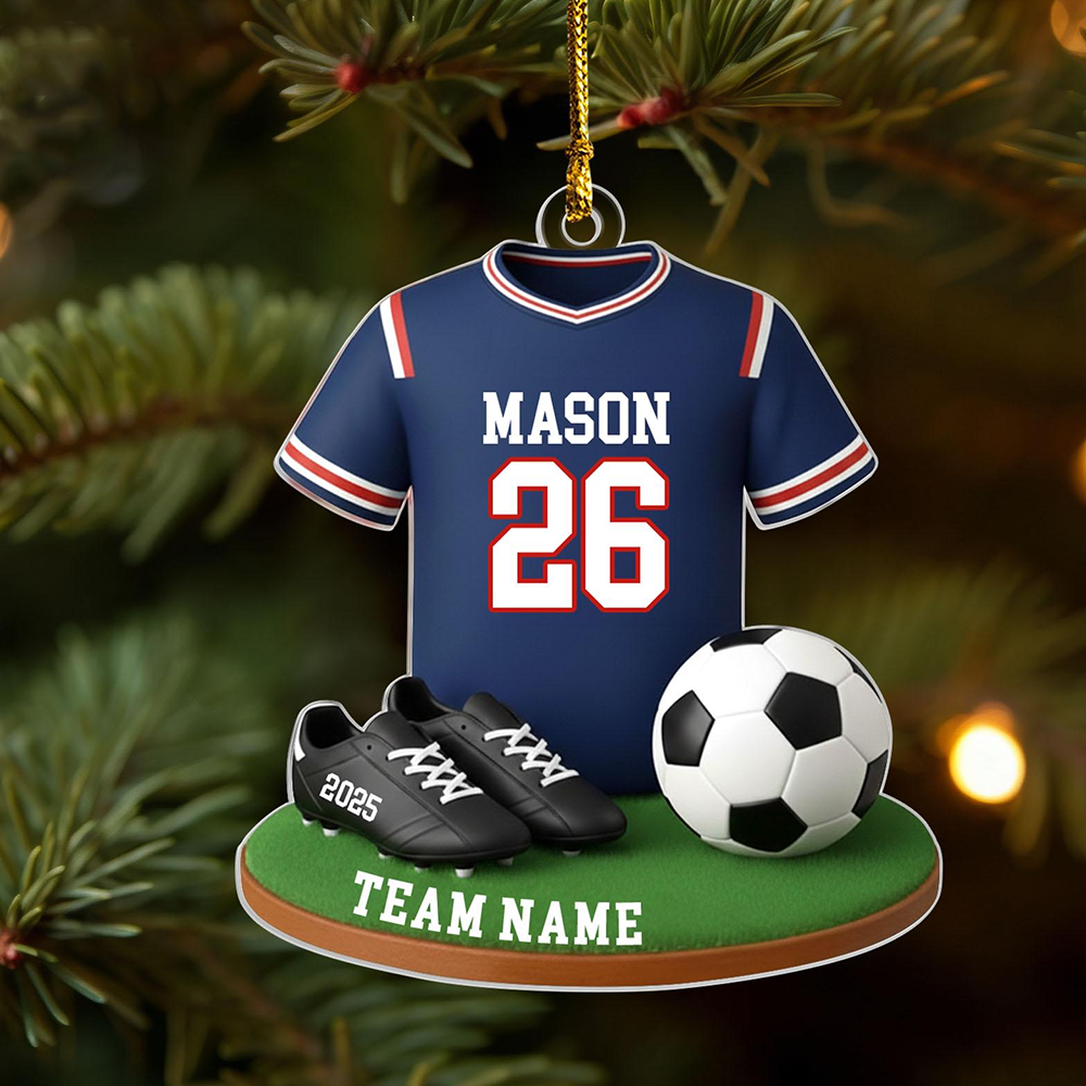 Personalized Soccer Jersey Ornament 2025 – Custom Name & Team Christmas Ornament, Gift for Soccer Players