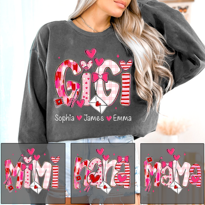 Valentine's Day Sweatshirt, Personalized Gift with Name for Grandma and Grandchildren