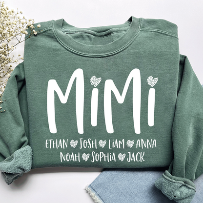 Mimi Heart Personalized Sweatshirt, Custom Grandma Gift with Grandkids' Names