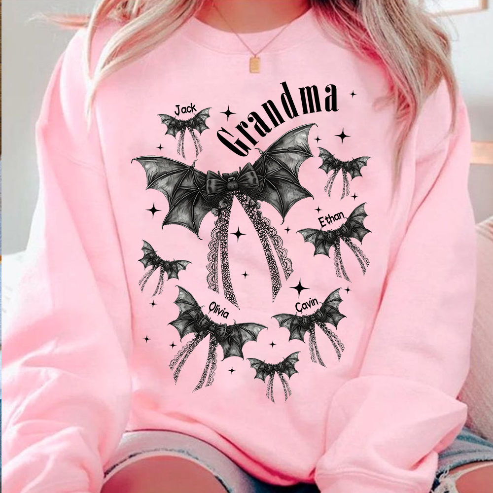 Grandma Halloween Sweatshirt, Personalized Family Spooky Bow for Grandma And Kids