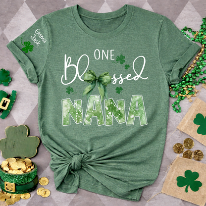 One Blessed Nana T-Shirt, St Patrick’s Day Shamrock Family T Shirt with For Gift Grandma And Kids