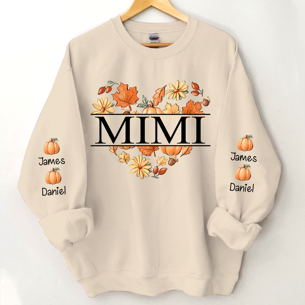Mimi Heart Fall Autumn With Grandkids Sweatshirt, Grandma Gift For Autumn TH