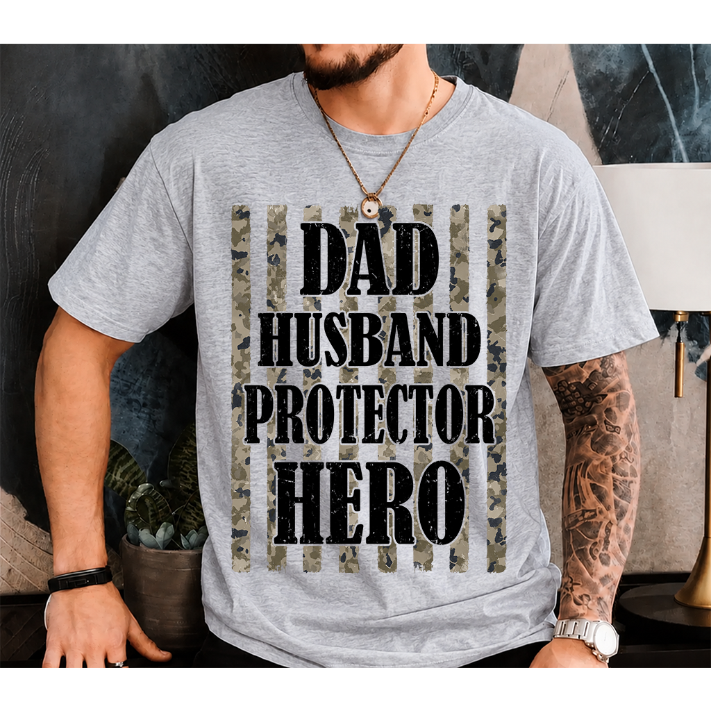 Dad Husband Protector Hero T-Shirt – Camouflage Patriotic Gift for Dad Daddy Papa