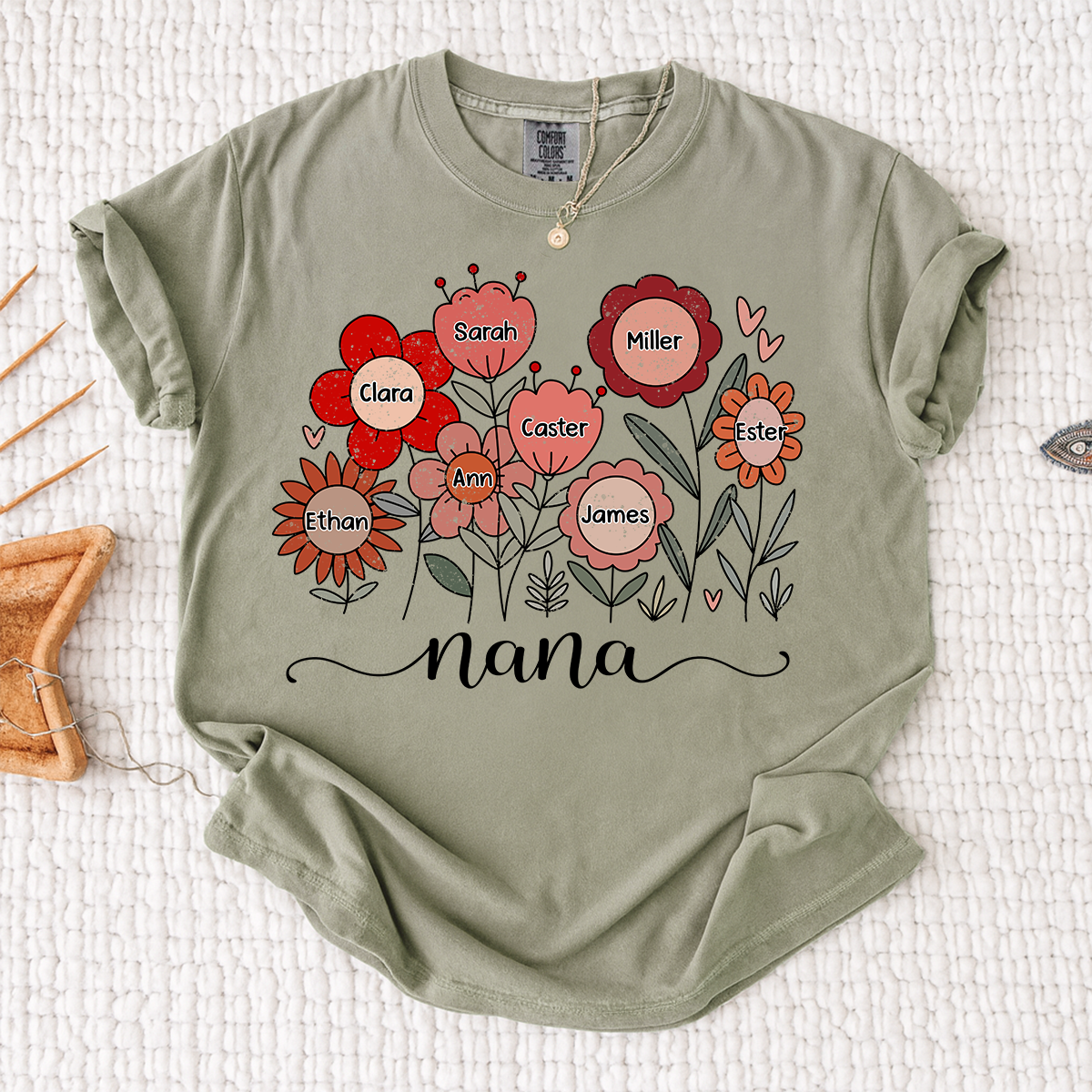 Comfort Colors Personalized Nana T Shirt, Custom Family Floral Design with Kids Names, Perfect Gift for Grandma