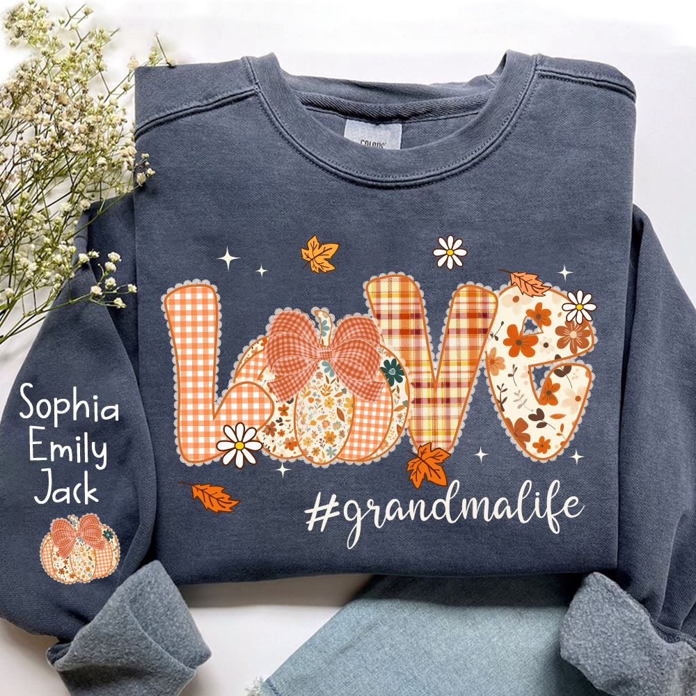 Custom Love Grandma Pumkin, Preppy Floral Fall Grandma And Kids