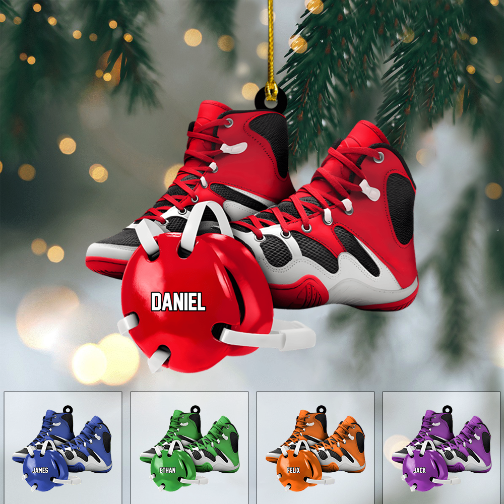 Custom Wrestler Ornament 2025 – Personalized Wrestling Shoes & Headgear Ornament, Unique Christmas Gift for Athletes Ornament