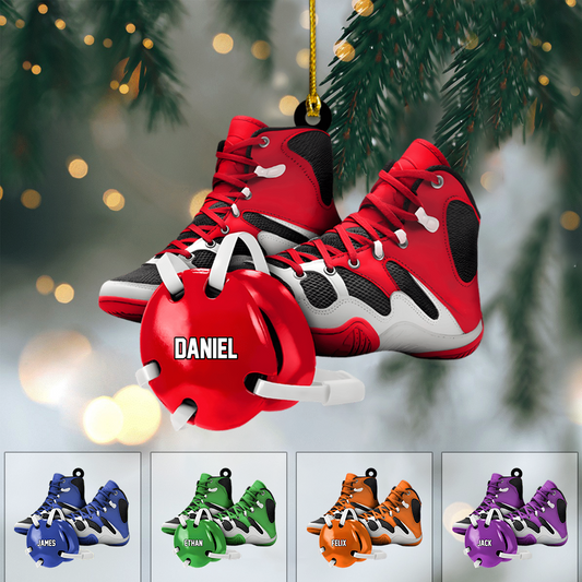 Custom Wrestler Ornament 2025 – Personalized Wrestling Shoes & Headgear Ornament, Unique Christmas Gift for Athletes Ornament