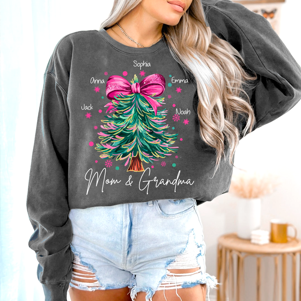 Custom Mom & Grandma Sweatshirt, Christmas Tree Holiday Shirt with Family Name