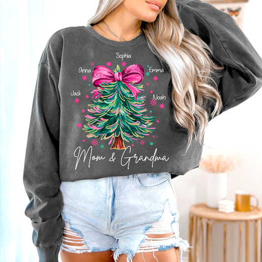 Custom Mom & Grandma Sweatshirt, Christmas Tree Holiday Shirt with Family Name