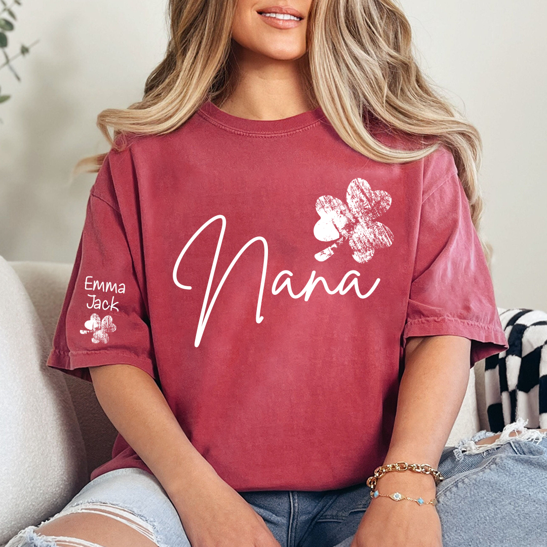 Lucky Grandma St Patrick’s Day T Shirt, Nana Shamrock Custom Names Design