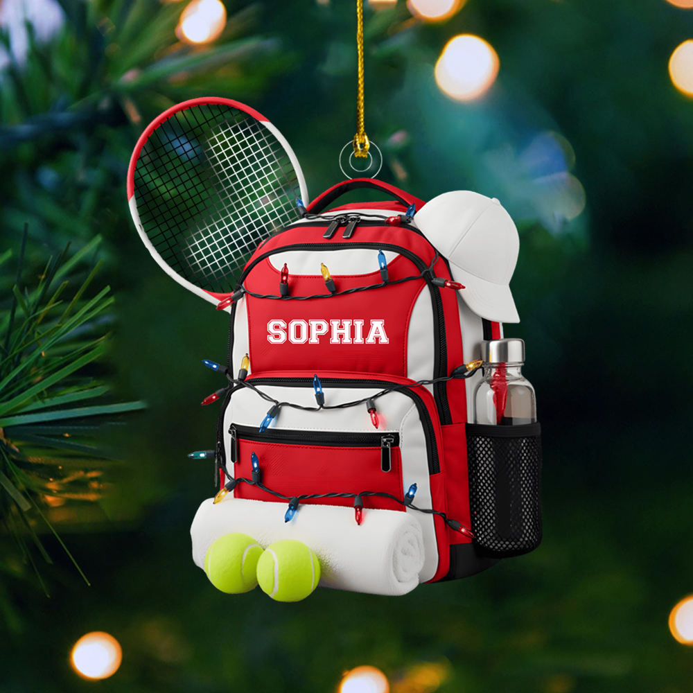 Personalized Tennis Bag Ornament 2025 – Custom Name Tennis Racket & Balls Ornament, Gift for Tennis Lovers Ornament