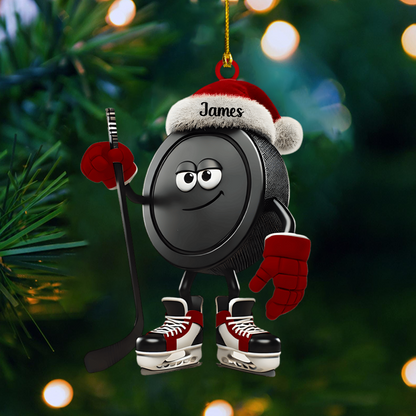 Personalized Hockey Ornament 2025 – Custom Name Puck Christmas Ornament, Funny Gift for Hockey Players & Fans Ornament